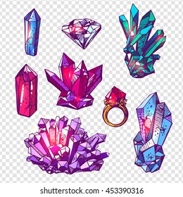 Beautiful hand drawn vector illustration sketching of crystals. Boho style drawing. Use for postcards, print for t-shirts, posters, wedding invitation, tissue, linens