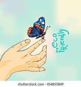 Beautiful hand drawn vector illustration sketching of butterflies. Eco friendly style drawing. Use for postcards, print for t-shirts, posters, wedding invitation, tissue, linens