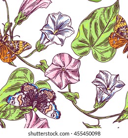 Beautiful hand drawn vector illustration sketching of wildflowers. Boho style floral seamless pattern. Use for postcards, print for t-shirts, posters, wedding invitation, tissue, linens