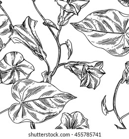 Beautiful hand drawn vector illustration sketching of wildflowers. Boho style floral seamless pattern. Use for postcards, print for t-shirts, posters, wedding invitation, tissue, linens