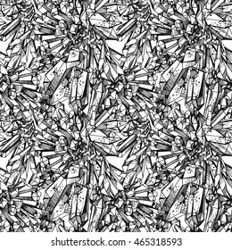 Beautiful hand drawn vector illustration sketching of crystals. Boho style seamless pattern. Use for postcards, print for t-shirts, posters, wedding invitation, tissue, linens