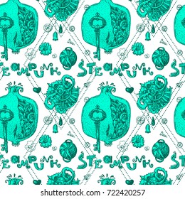 Beautiful hand drawn vector illustration mechanical pomegranate. Steampunk style. Good for invitations, covers for smartphones, textiles, t-shirts, postcards, rock festival.