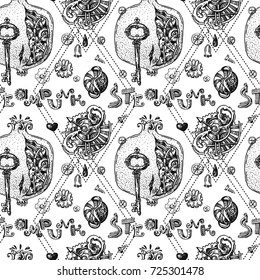 Beautiful hand drawn vector illustration mechanical pomegranate. Steampunk style. Good for invitations, covers for smartphones, textiles, t-shirts, postcards, rock festival.