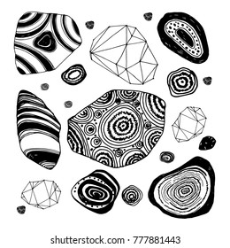 Beautiful hand drawn vector illustration sketching of crystals. Boho style drawing. Use for postcards, print for t-shirts, posters, wedding invitation, tissue, linens