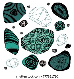Beautiful hand drawn vector illustration sketching of crystals. Boho style drawing. Use for postcards, print for t-shirts, posters, wedding invitation, tissue, linens