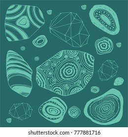 Beautiful hand drawn vector illustration sketching of crystals. Boho style drawing. Use for postcards, print for t-shirts, posters, wedding invitation, tissue, linens