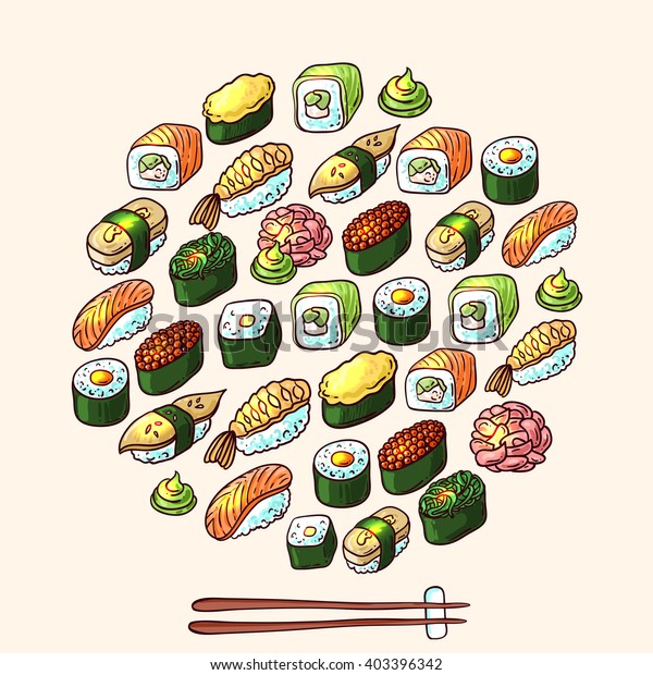 Beautiful Hand Drawn Vector Illustration Sushi Stock Vector Royalty Free