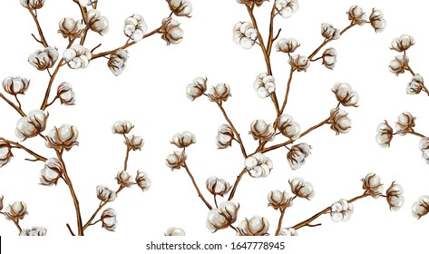 Beautiful hand drawn vector seamless pattern with cotton branches. Perfect for wallpapers, web page backgrounds, surface textures, textile.
