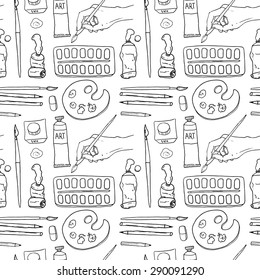 Beautiful hand drawn vector seamless pattern workplace art