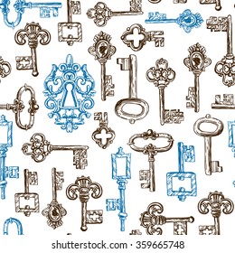 Beautiful hand drawn vector seamless pattern sketch keys for your design