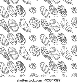 Beautiful hand drawn vector seamless pattern sushi. Doodle style.