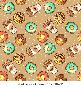 Beautiful hand drawn vector seamless pattern donut. Sketch style donut. Donut for your design.