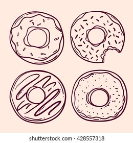 Beautiful hand drawn vector seamless pattern donut. Sketch style donut. Donut for your design.
