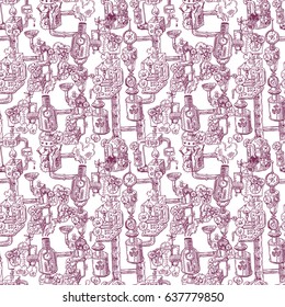 Beautiful hand drawn vector seamless pattern steampunk. Mechanical elements.