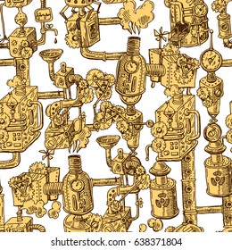 Beautiful hand drawn vector seamless pattern steampunk. Mechanical elements.