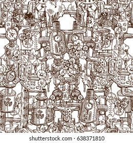 Beautiful hand drawn vector seamless pattern steampunk. Mechanical elements.