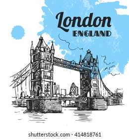 Beautiful hand drawn vector sketch illustration London bridge. Engraving style. 