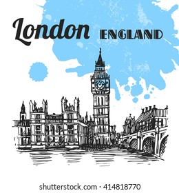 Beautiful hand drawn vector sketch illustration London. Engraving style. 