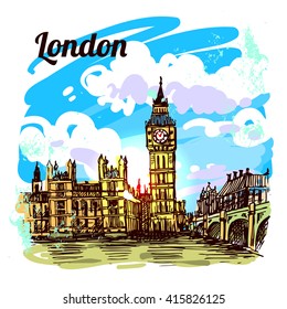 Beautiful hand drawn vector sketch illustration London. Sketch style.