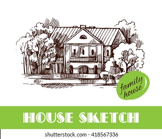 Beautiful hand drawn vector sketch of a country house.