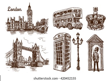 Beautiful hand drawn vector sketch illustration London. Sketch style. London sketch. 