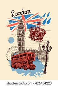 Beautiful hand drawn vector sketch illustration London. Sketch style. London sketch. 