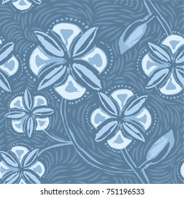 beautiful hand drawn vector, vintage style, seamless floral pattern with stylized flowers, dots, lines and leaves. great for tile, pottery works, packaging paper, wedding invitation card and etc.