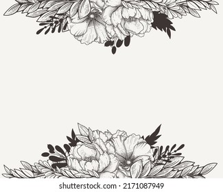 beautiful hand drawn vintage flowers with framing ornament