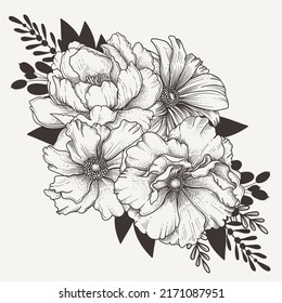 beautiful hand drawn vintage flowers background