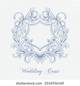 
Beautiful hand drawn vintage flowers crests Vector illustration. Wedding Crest Logo Monogram.
