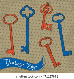 Beautiful hand drawn vintage keys collection