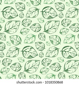 Beautiful hand drawn vintage seamless pattern with outline scratched green leaves on light green background. Romantic retro roses leaf texture for textile, wrapping paper, surface, wallpaper