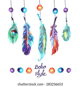 Beautiful hand drawn watercolor  feathers for your design