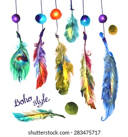 Beautiful hand drawn watercolor feathers for your design