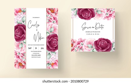 Beautiful hand drawn watercolor flower wedding invitation card	