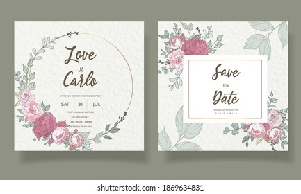 Beautiful hand drawn wedding invitation card template