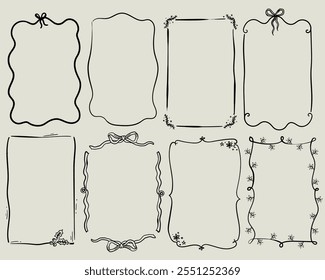 Beautiful hand drawn whimsical style vector Christmas frames set