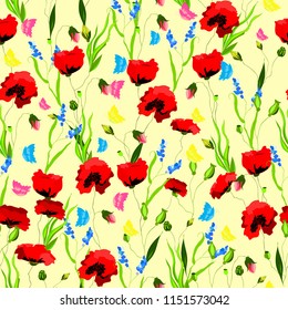 Beautiful hand drawn wild flowers seamless pattern vector