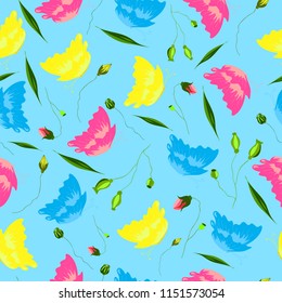Beautiful hand drawn wild flowers seamless pattern vector