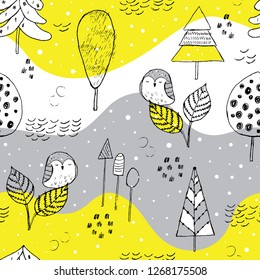 Beautiful hand drawn winter pattern in scandinavian style. 