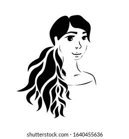 Beautiful hand drawn woman face. Female with thick hair, abstract logo design vector image