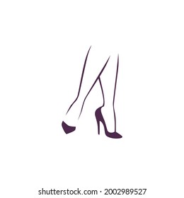 Beautiful hand drawn woman foot on high heels shoes silhouette isolated. Vector flat illustration. For emblem, tag, logo, banner etc.