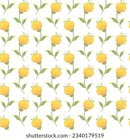beautiful hand drawn yellow dog-rose flower and green leaves seamless pattern. cute repeat pattern design for fabric, paper wrapper, or decoration