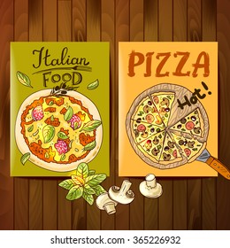 Beautiful hand drwan vector illustration cooking pizza for your design