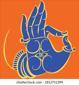 The beautiful hand gesture of lord Buddha in Indian folk art Kalamkari style. for textile printing, logo, wallpaper