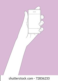 Beautiful Hand Holding A Smart Phone In Outline Version