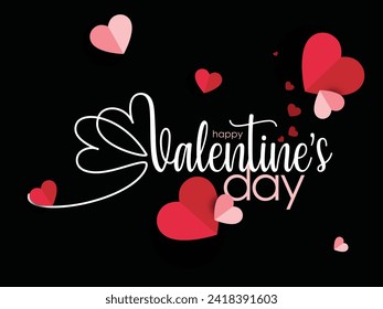 Beautiful hand lettering floral text or font design with hearts for Valentine's Day. Calligraphy or Typography text "Happy Valentine's Day".