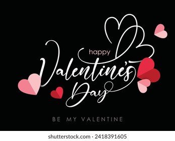 Beautiful hand lettering floral text or font design with hearts for Valentine's Day. Calligraphy or Typography text "Happy Valentine's Day".