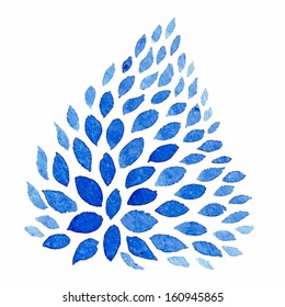 Beautiful hand made blue watercolor  leafs. Vector art.