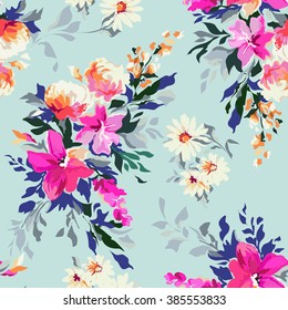 Beautiful Hand Painted Floral Print ~ Seamless Background